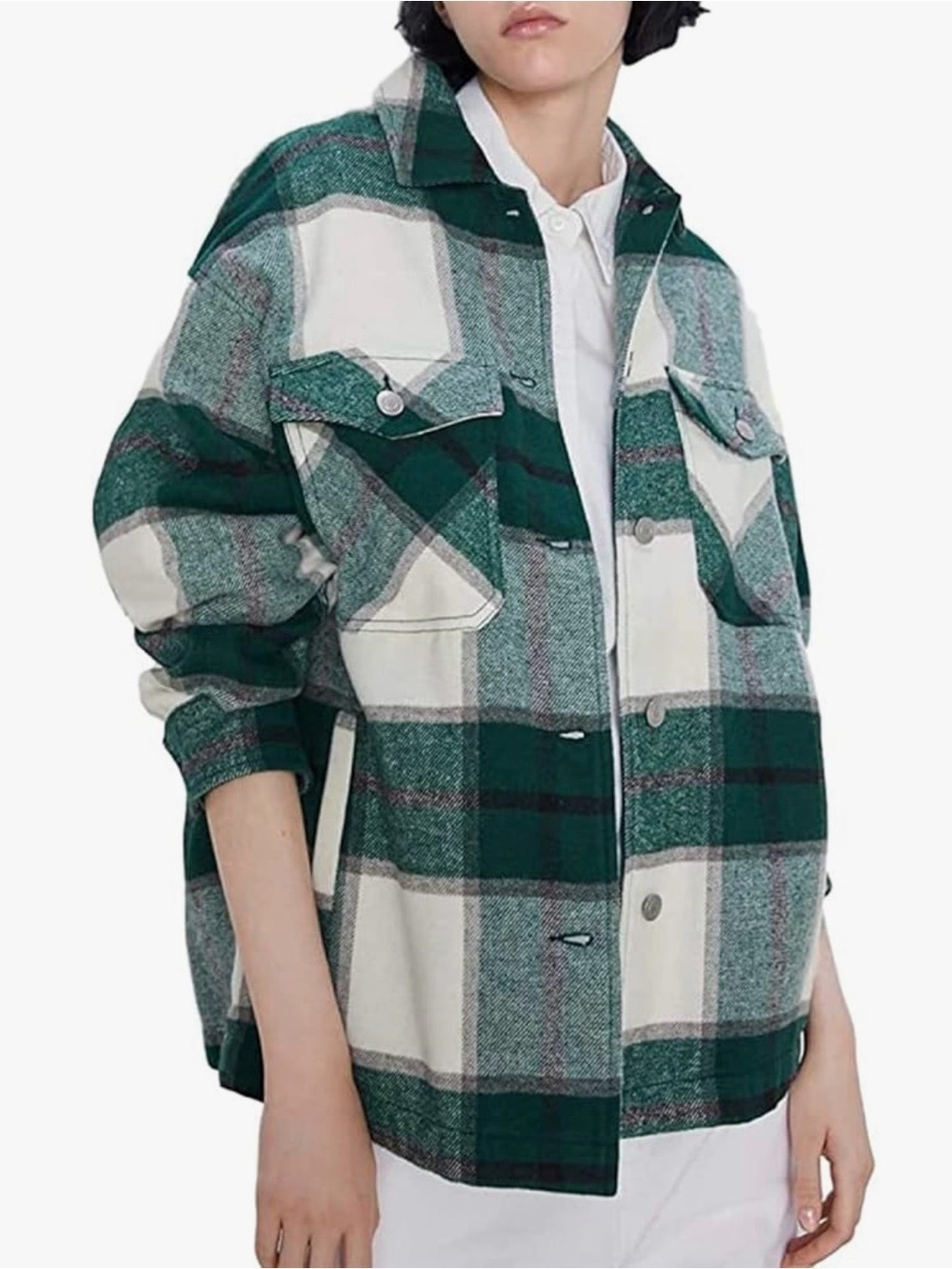 ⚡️NWOT Green Plaid Fleece Oversized Shacket - Women